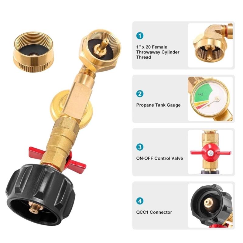 Practical Propanes Grills Adapter Quick Connecting Fitting with Pressure Gauge Metal Propanes Grills Fitting for Cooking