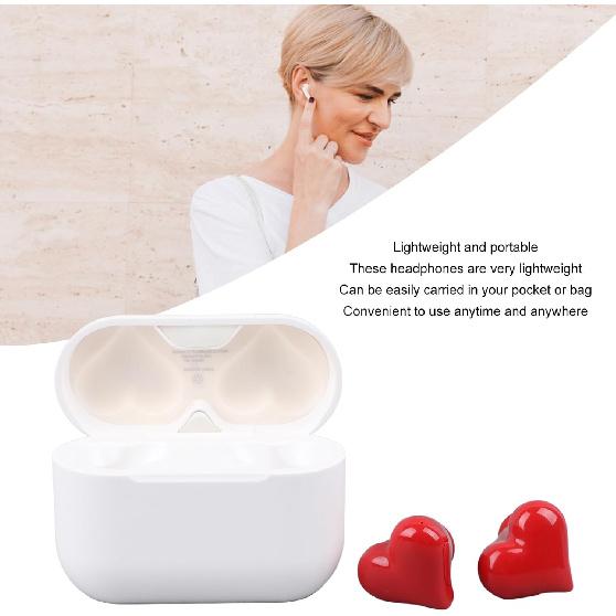 Dpofirs Earbuds, Heart Shaped Stylish Lightweight Noise Canceling Stereo in Ear Bluetooth Earphones, Includes Charging Case and 6 Ear Tips