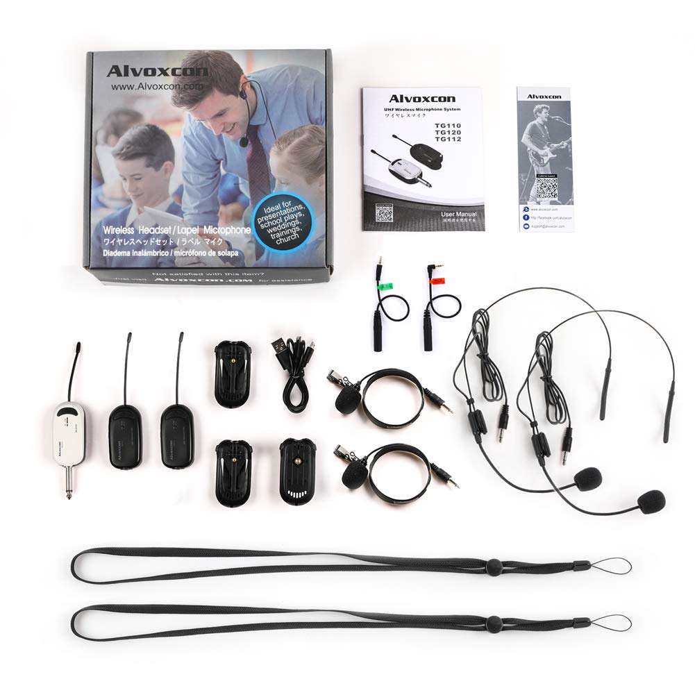 Alvoxcon Trådløst Mikrofonheadset, Myggmikrofon, Trådløs UHF Clip-on Mikrofon, for Videoopptak, Opptak og Høyttalere, Kameraer,
