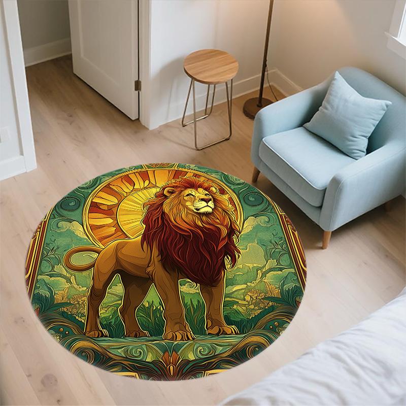 Sun Lion,Round Area Rug,Carpet Rug for Living Room Bedroom Sofa Playroom Decor,Non-slip Floor Mat