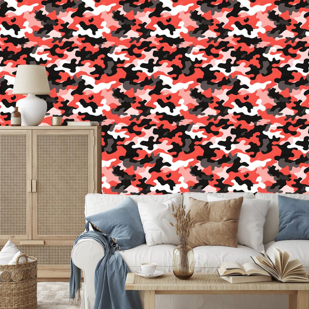 Red and Coral Military Camouflage Wallpaper for Living Room and Bedroom 50x1000