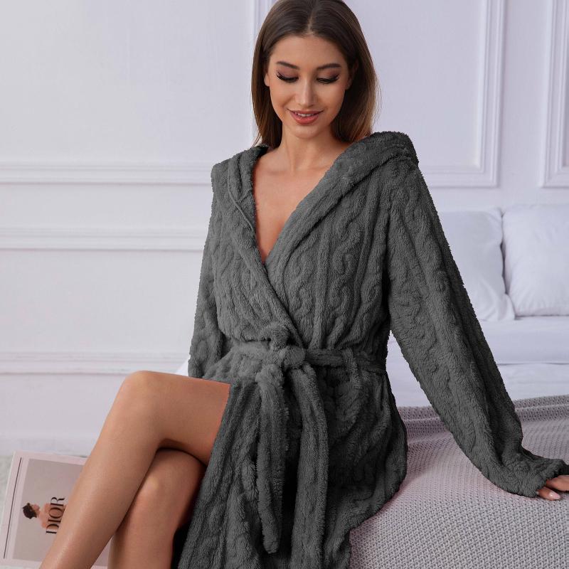 Nieuwe Casual Mode Dames Elegante Effen Kleur Zacht Pluche Loungewear Slaapkleding Casual Badjas voor Herfst/Winter