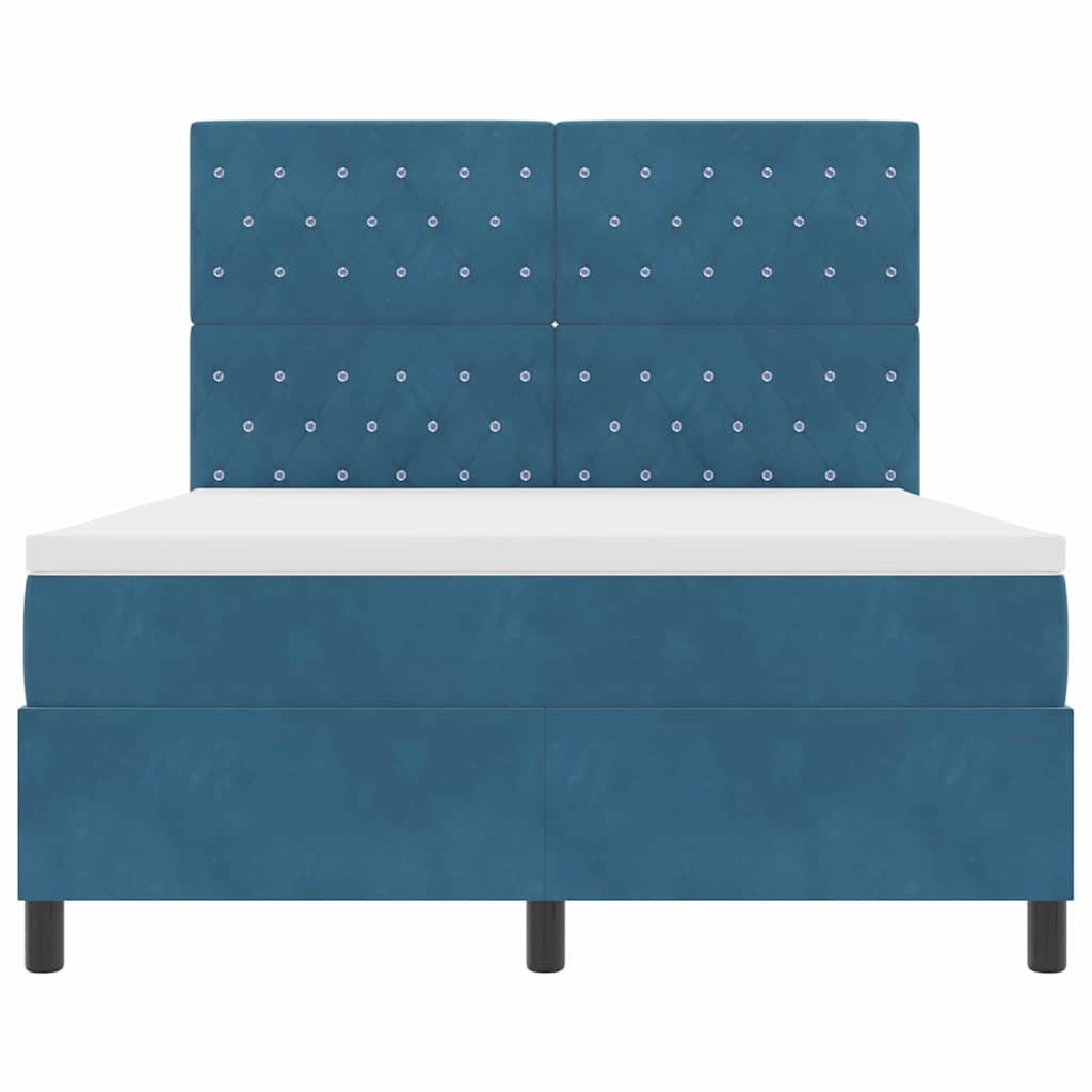 Box Spring Bed with Mattress Dark Blue 160 X 200 Cm Velvet