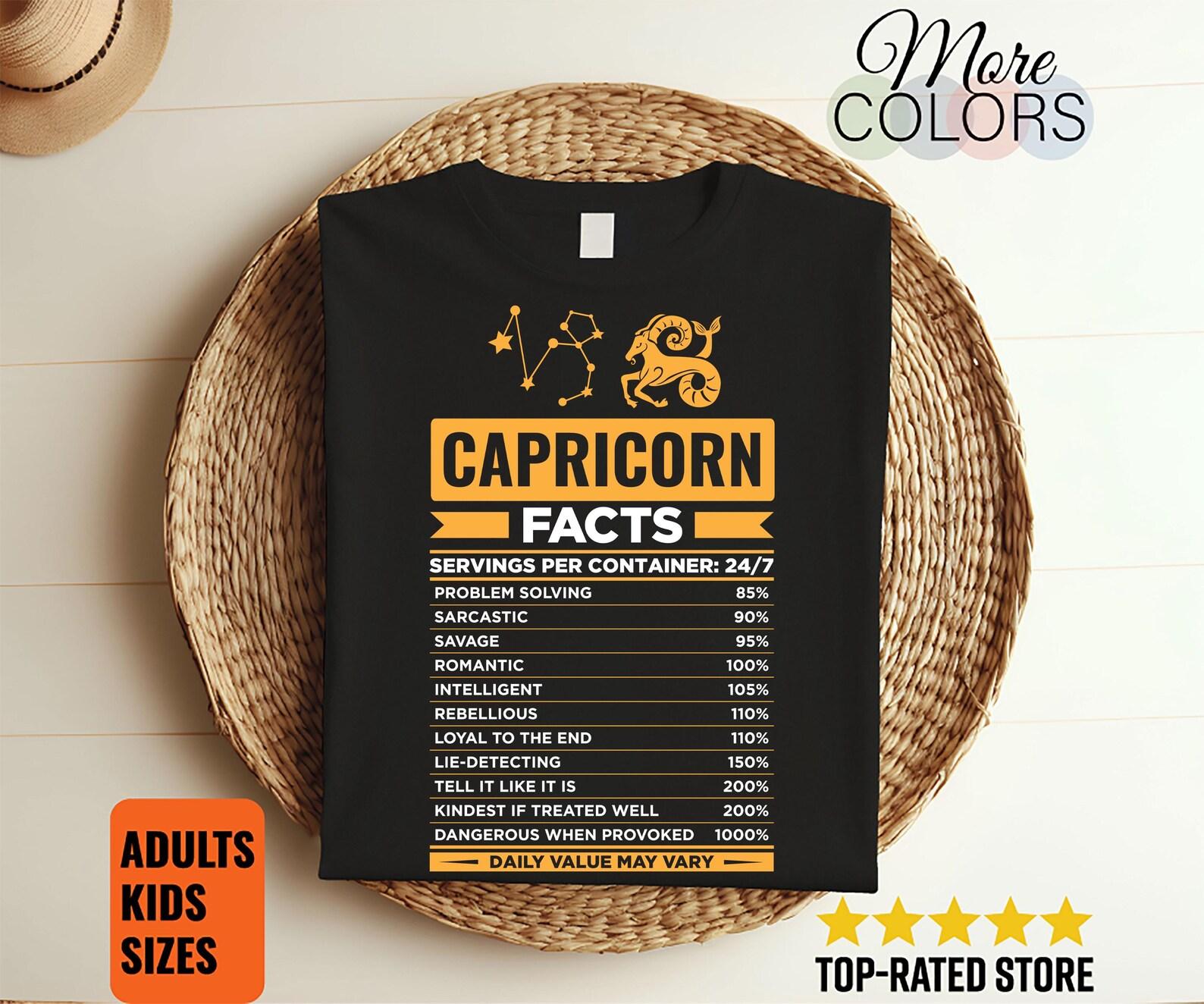 Capricorn Facts Traits Horoscope Zodiac Astrological Sign Funny T-Shirt, Born On December 22 - January 19 Gifts, Capricorn Birthday Present, 100