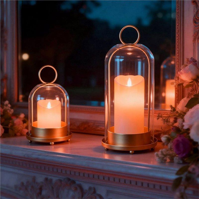 A74E-5"&4" Hurricane Glass Candle Holders Set Of 2 Metal Candle Holder