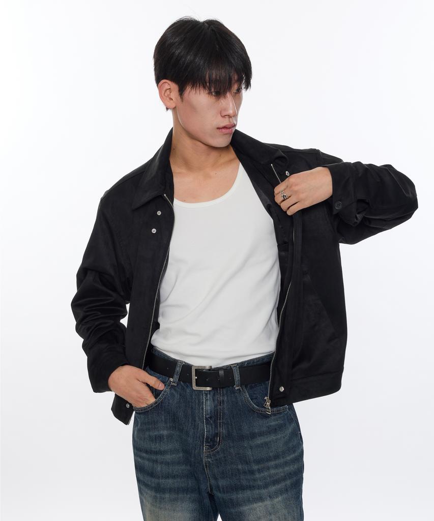 Piari Two-Way Zip-Up Suede Blouson (Black)