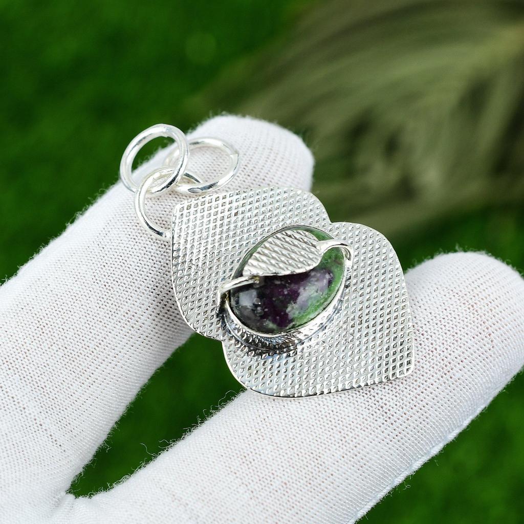 Anniversary Gift For Her Natural Rubi Zoisite Gemstone Pendant 925 Silver