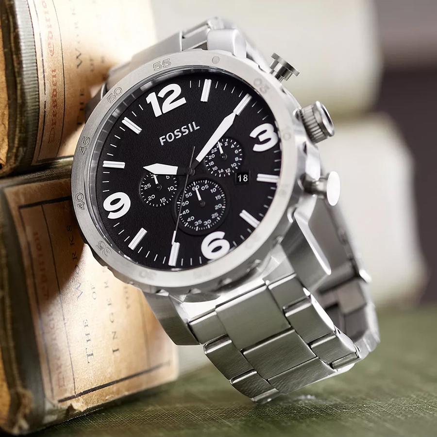 Fossil Men's Black Leather Grey Stainless Steel Analog Quartz Watch JR1353