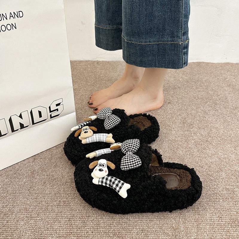 

Милые мультяшные тапочки-шлепанцы с щенком для женщин, новинка осени и зимы 2025, универсальные женские шлепанцы с сердечком для девочек 40 чёрный