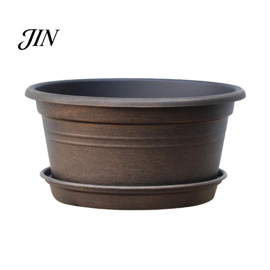 Modern Resin Planters Bulb Plant Pot with Saucer, 10 Inch 13 Wide Flowerpot Matte Finish Flower Pots Drainage Holes, Indoor Outdoor Planter for Tulips