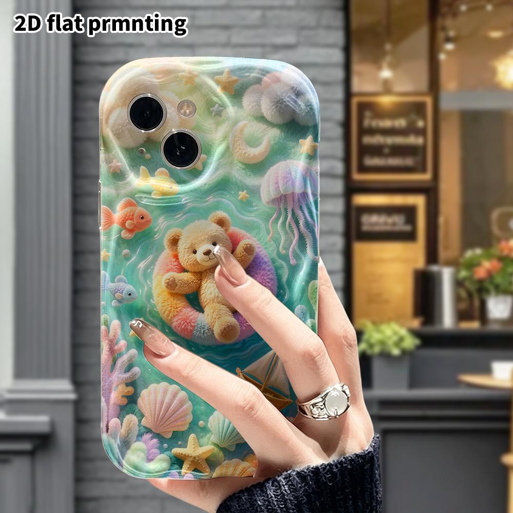 Phone Case: 2D Flat, Suitable for iPhone 18, 17, 16, 15, 14, 13, 12 Pro Protective Case, Sea Float Ring Little Bear, Perfect Christmas and Halloween H