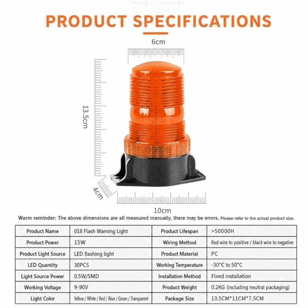 30 LED Strobe Warning Lamp Top Mount Emergency Signal Light Low Power LED Warning Light  School Bus