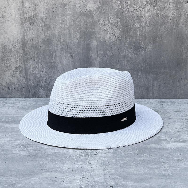 Straw Hollow Panama Straw Hat Men And Women Summer Seaside Vacation Beach Hat Jazz Hat Sun Visor Top Hat