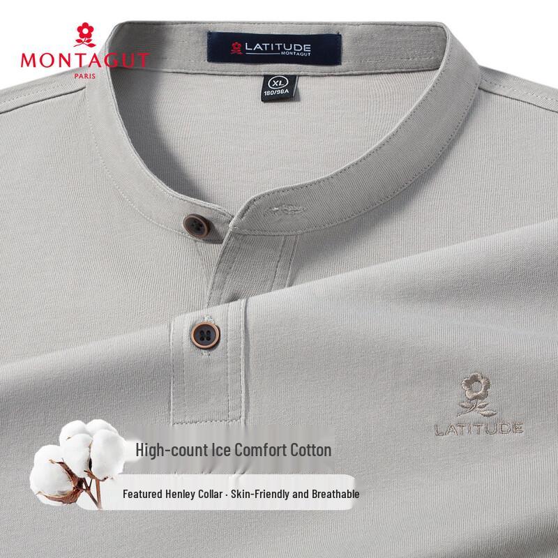 

MONTAGUT Men s 100% Ice-Cool Cotton Breathable Henri Collar T-Shirt 2XL