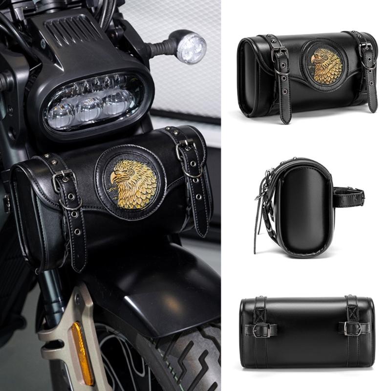 Retro Motorcycle Handlebar Storage Bag With Multiple Pockets Waterproof PU Leather For Tools And Accessories