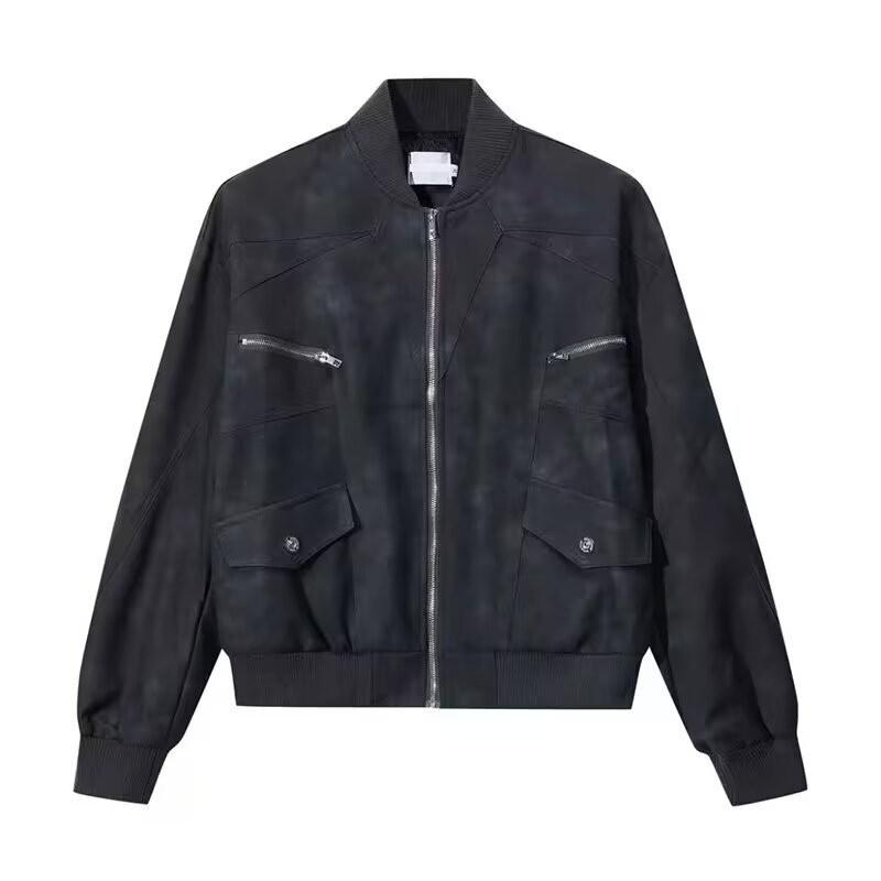 Unisex Vintage Streetwear Moto Jacket Cotton Blend Casual Outerwear