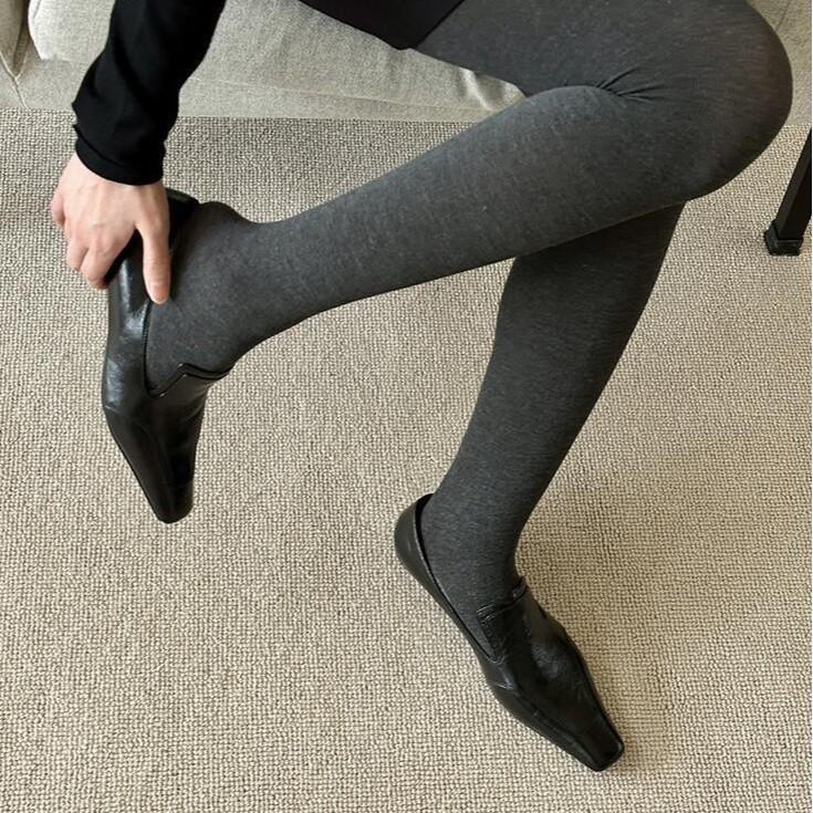 Sheepskin~ British Style Leather Square Head Wedge Heel Loafers Women's French Lazy One-pedal Women's Shoes Retro Small Leather Shoes