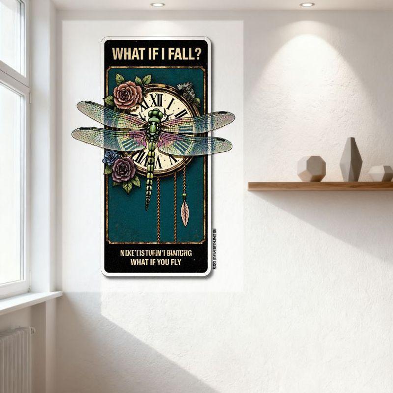 Vintage Tattoo Art Tarot Card Style Metal Tin Sign - What If I Fall? What If You Fly Motivational Wall Decor for Bar Club Man Ca