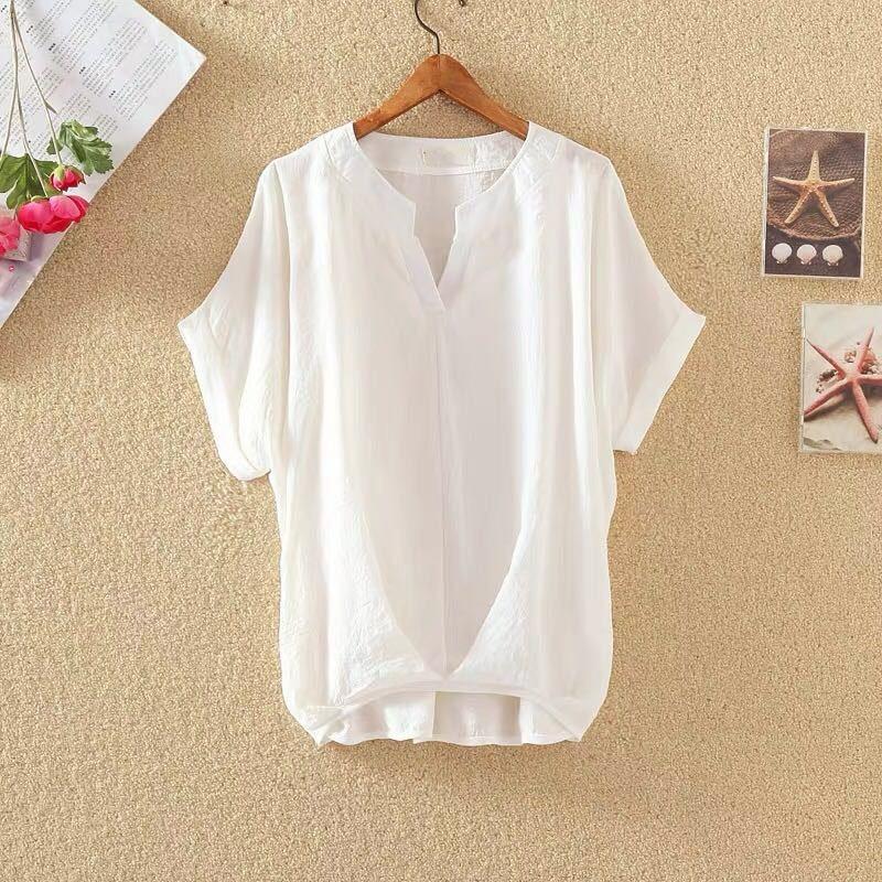 Summer New V-Neck Short Sleeve Loose Chiffon Blouse for Women S