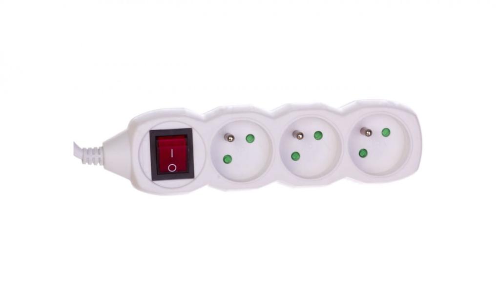 Extension Cord with Switch 3-Socket E/F 5M /H05Vv-F 3G1/ White P1315