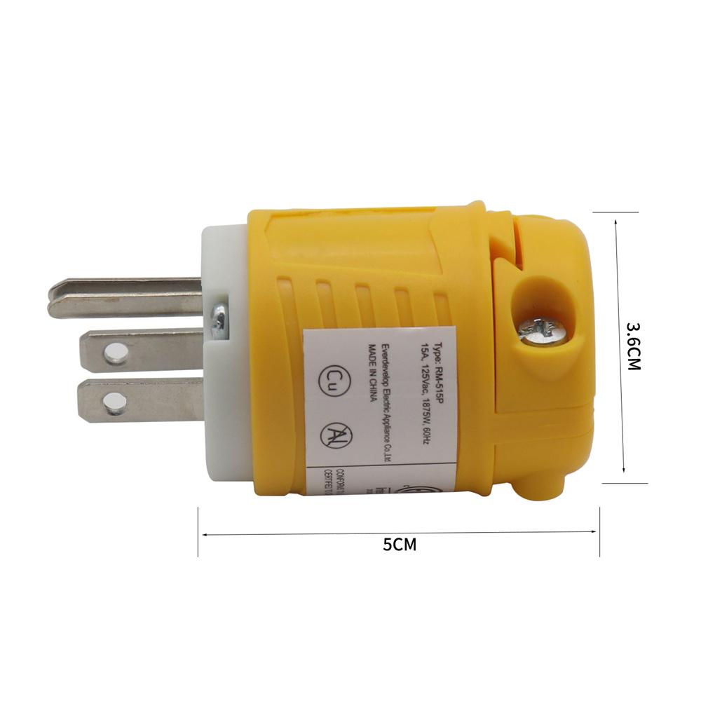 15 Ampér 125 Volt 5-15P 2pólová 3vodičová uzemněná elektrická zástrčka s rovnými kolíky