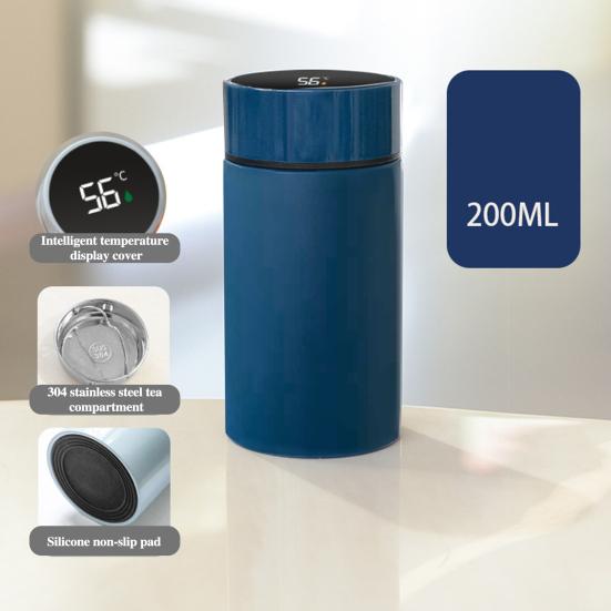 Termální láhev LED s displejem teploty Kávový hrnek 200ml Nerezový kávový vakuový hrnek Chytrý nepropustný kryt Baňka na horkou studenou vodu