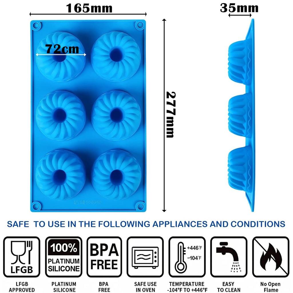 Hggzeg Silicone Mold Set 6 Cavities Baking Molds Nonstick Blueberry Chocolate Cake Mold 277x165x35mm Reusable Odorless BPA Free