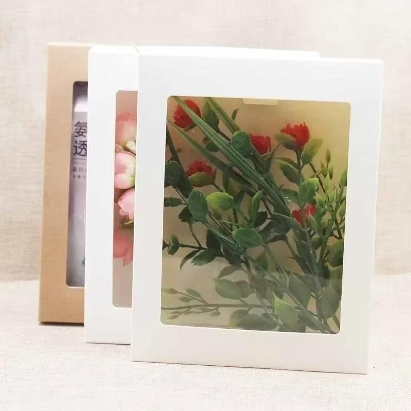10Pcs DIY Gift Packaging Box Wedding Souvenir Packaging Box PVC Window Opening Kraft Paper Baking Pastry Storage Boxes Wholesale
