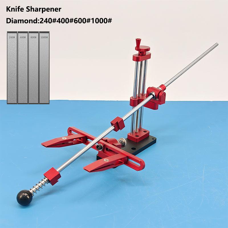 Red Aluminium Alloy Fixed Knife Sharpener Professional Woodwork Grinding System Rotation Adjustment Angle Sharpening Stone