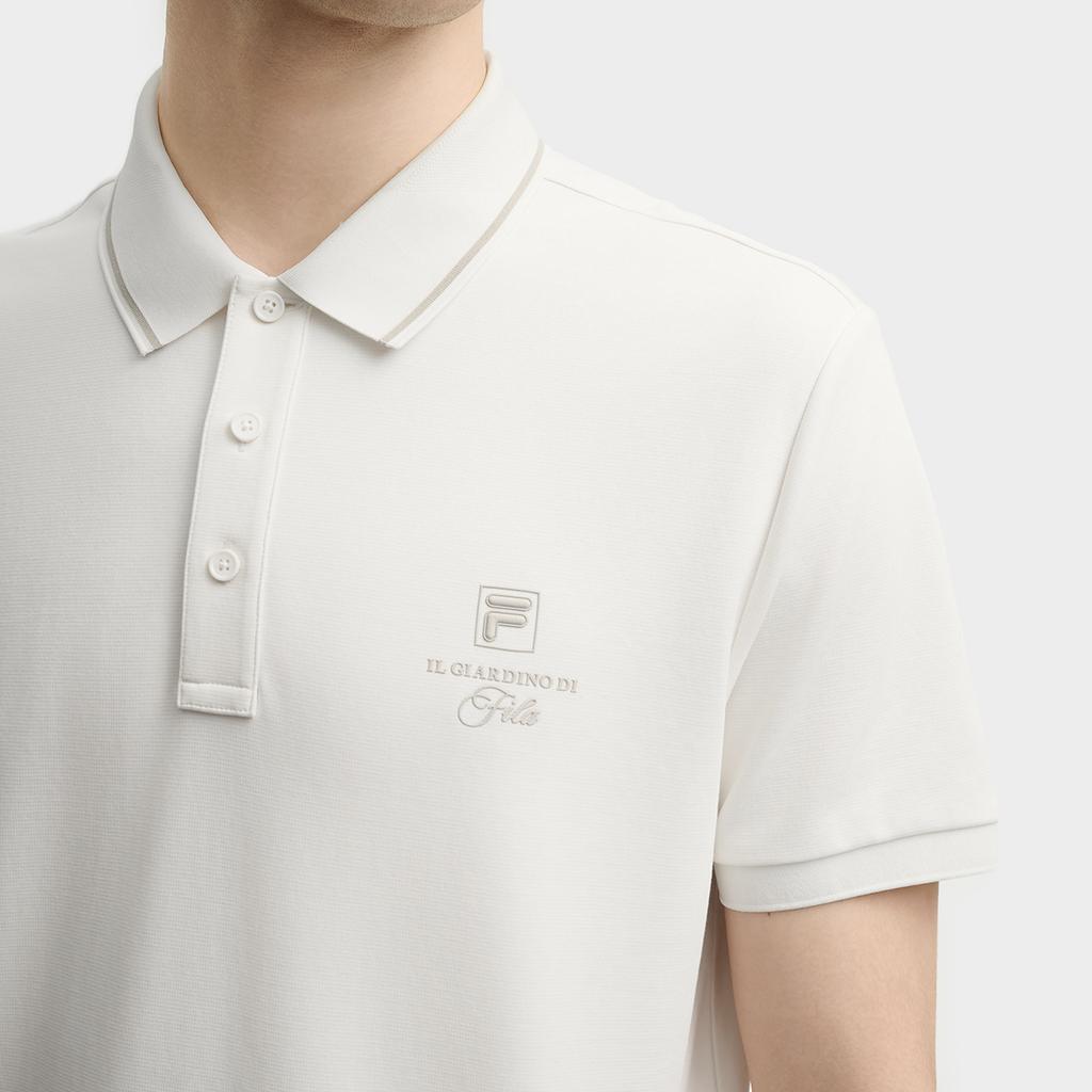 FILA Heritage Casual Business Versatile Breathable Cool Feel Embroidered Logo Short Sleeve Polo Men polo Cloud-White F11M538123FWT