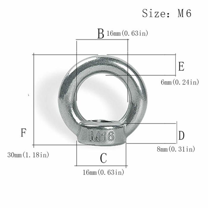 Ecrou à œil de levage - Yxtai - M6 - Acier inoxydable 304 - Pack de 12 - Résistant à la rouille