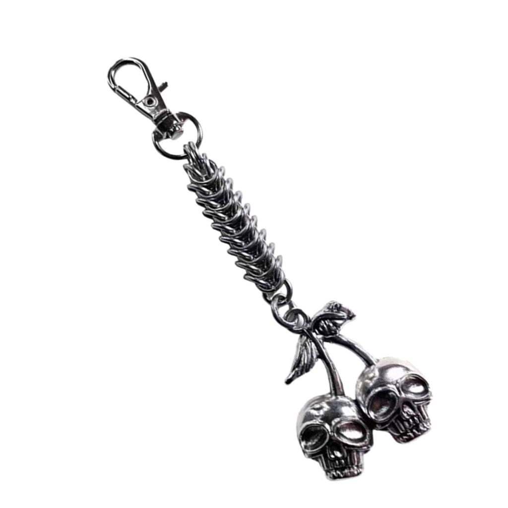 Fashionable Skull Cherrys Pendant Keychain Alloy Crafted Keyring Charm Ornament Unique Accessory for Bags and Bikes