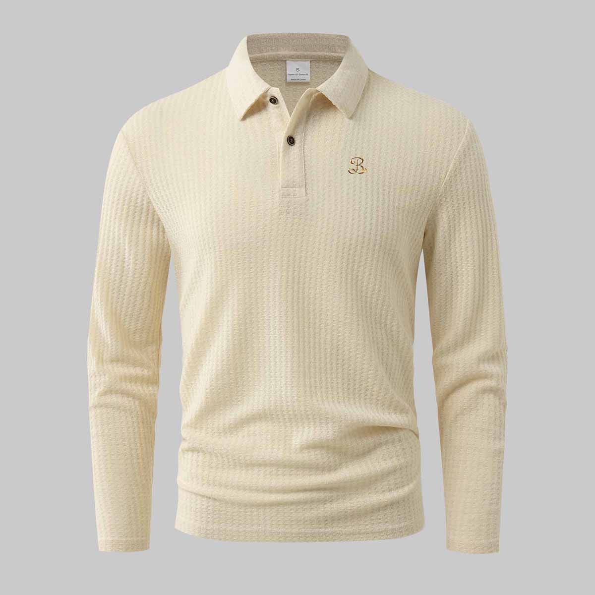 

Men s Business Casual Ribbed Long Sleeve Polo Shirts 2XL бежевый