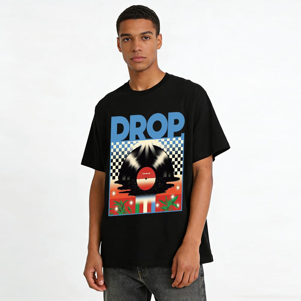 Vintage Band Vinyl Record Print T-shirt Unisex Trendy Casual Loose Short Sleeve Top Pure cotton T-shirt