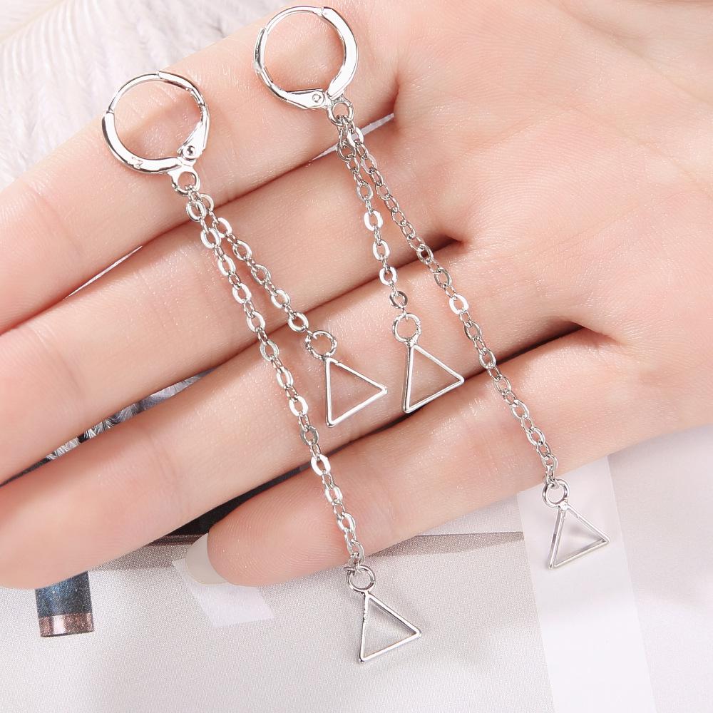 Korean Version Of The Geometric Creative New Earrings Personality Long Zircon Triangle Temperament Tassel Earrings Female