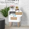 Modern Bedside Table with Rattan Drawer, Bed Side Table with Storage Shelf & Solid Wood Feet, End Table