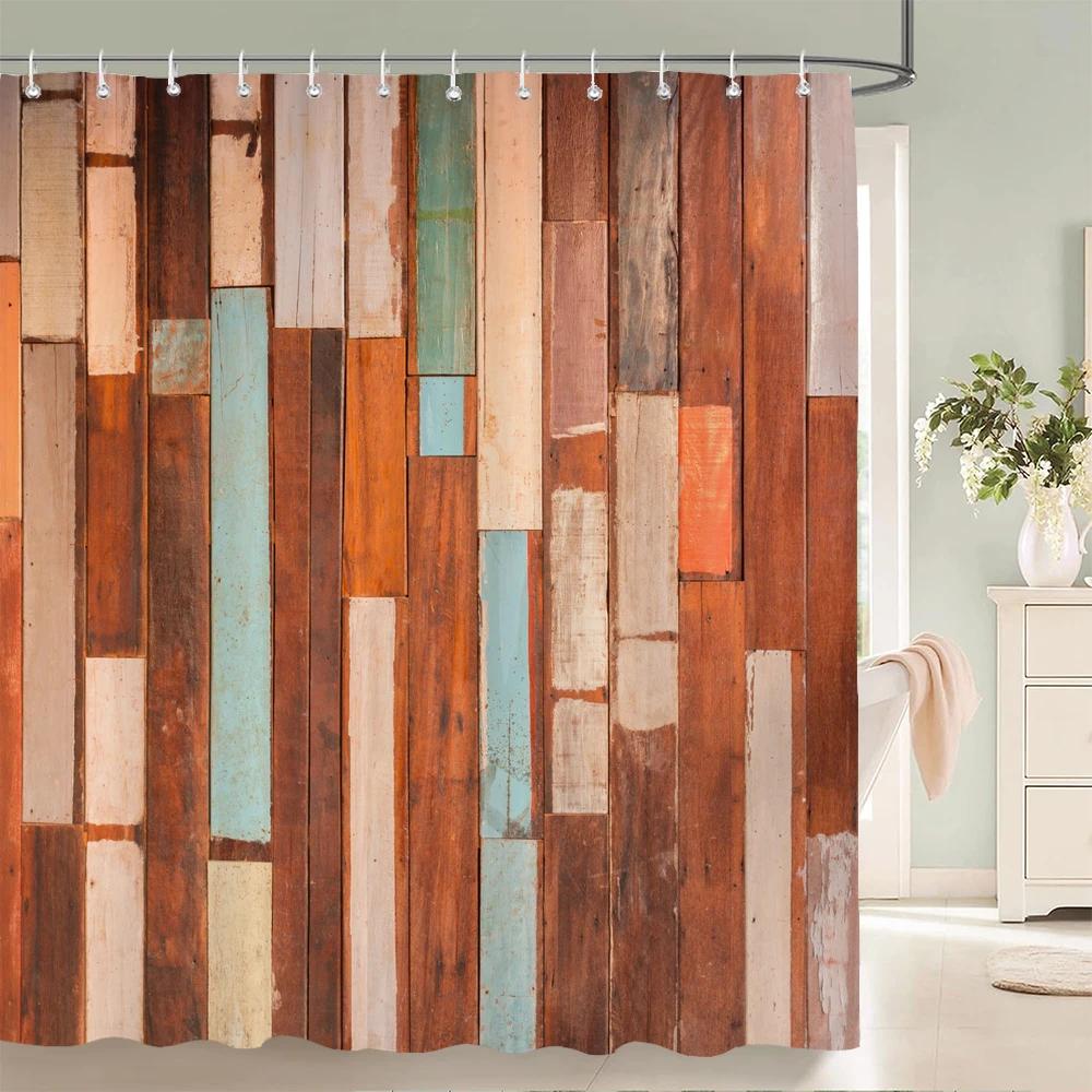 3D Retro Old Wood Pattern Shower Curtains Europe and America Style Printed Bath Curtain Waterproof Bathroom Shower Curtain
