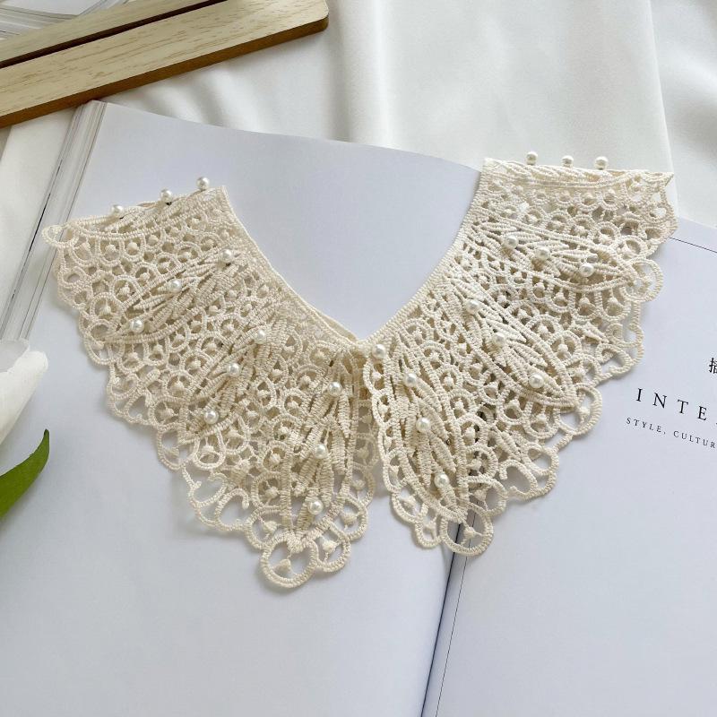 Korean Pearl Lace Shawl - Spring/Summer Sun Protection, Versatile Hollow Out False Collar, Cotton Outerwear