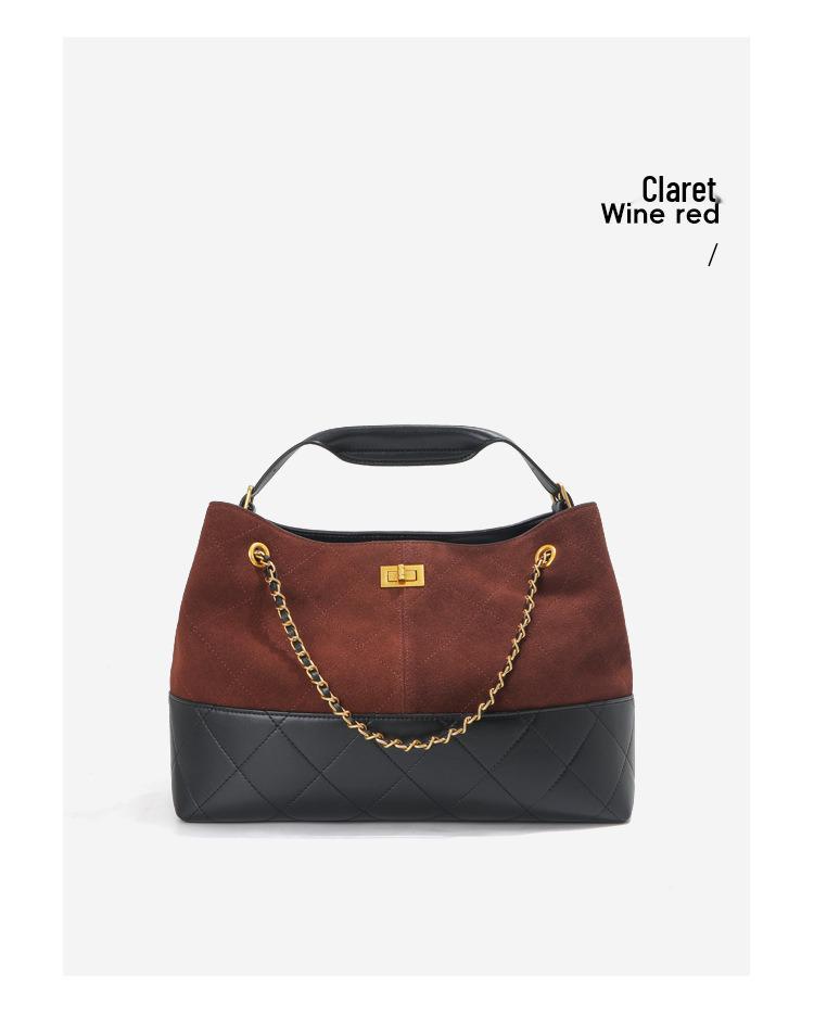 

2025 Retro Colorblock Argyle Chain Tote - Chic and Stylish Shoulder Crossbody Bag One Size 34*12*25CM вино красного