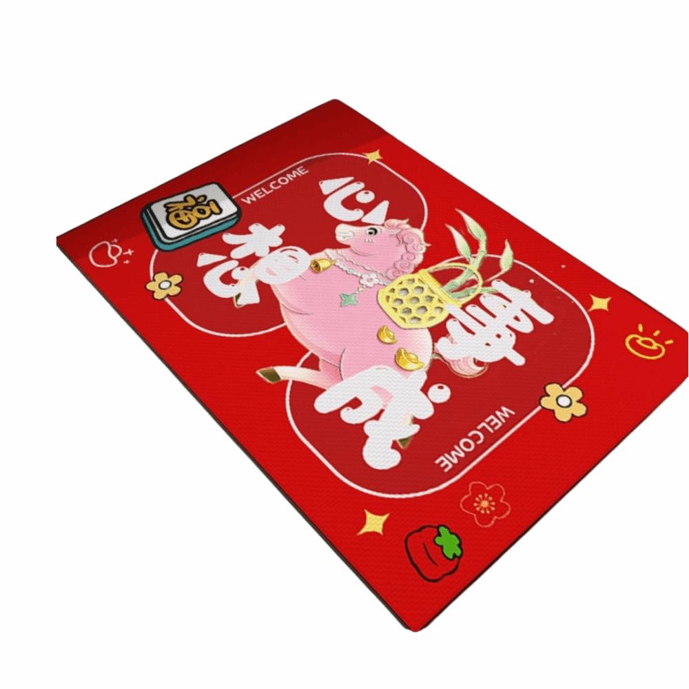 Cartoon Pattern Chinese New Year Door Mat Horse Pattern 40*60cm Horse Year Floor Mat Red Doormat Dirt Resistant