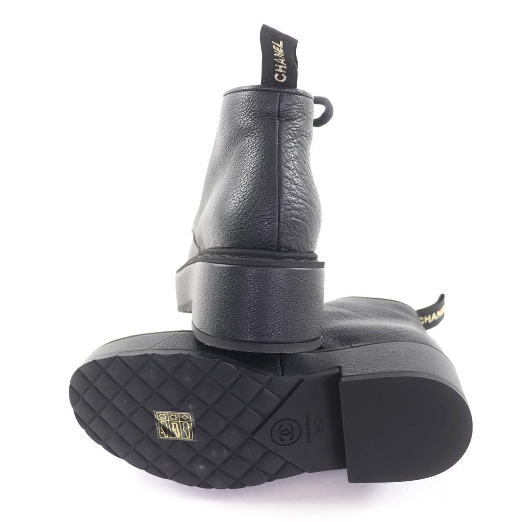 Ausgezeichnete CHANEL Stiefeletten schwarzes Leder Damen 36 20B G36416 Gebraucht