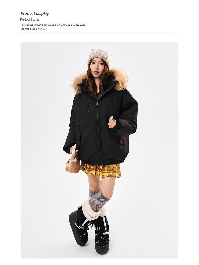 Winter Couple's Hooded Fur Collar Cotton Jacket – Stylish, Thick, and Warm with Detachable Design