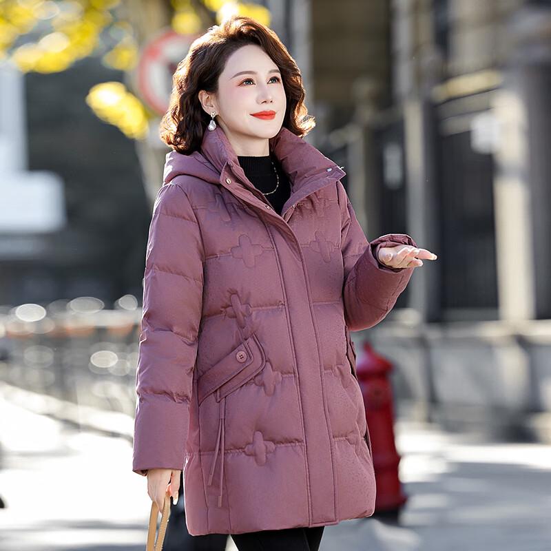 XueZhongFei Women's 2025 Winter Mid-Length Loose Hooded Down Jacket for Older Mothers
