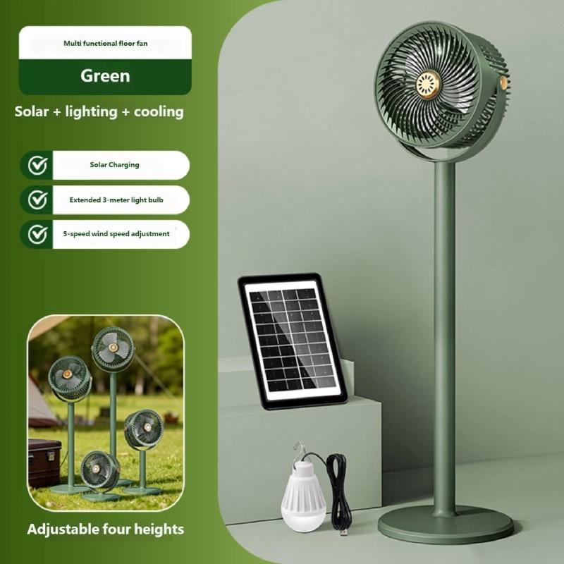 Wiederaufladbarer Solar-Bodenventilator mit flexibler Höhenverstellung Leiser Teleskop-Schreibtischventilator für Terrassen, Gärten und kleine Räume