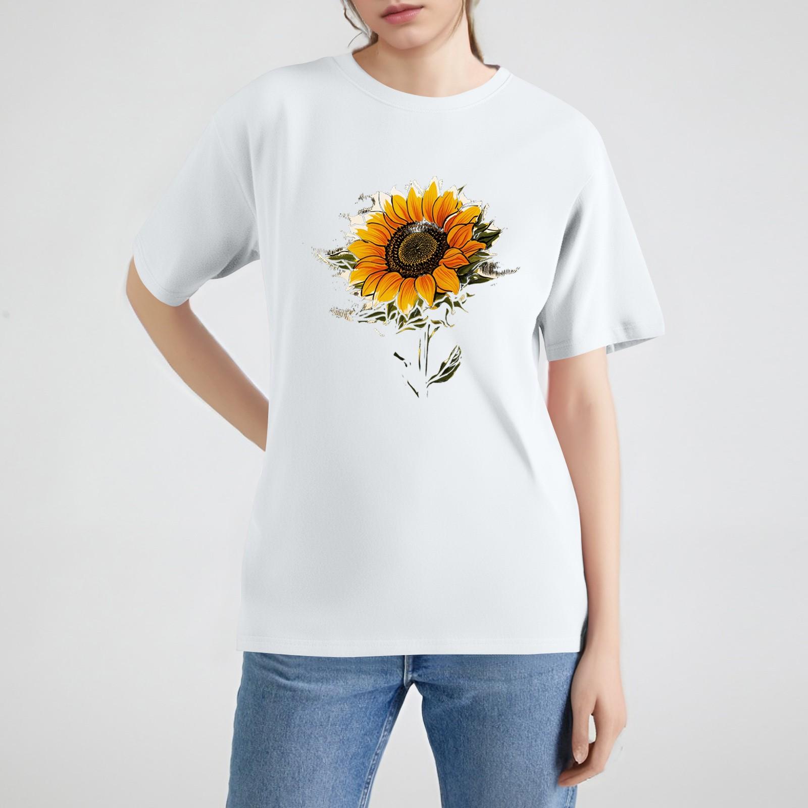 

Женская рубашка с коротким рукавом и принтом Футболка Свободный топ XL белый