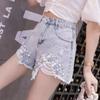 New Summer Women's High Waist Slimming Fashion Craft Diamond Tassel Chain Denim Shorts