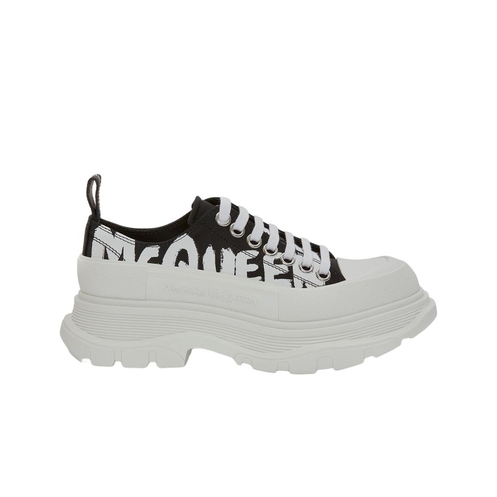 (w) Alexander Mcqueen Graffiti Tread Slick Lace Up Black White