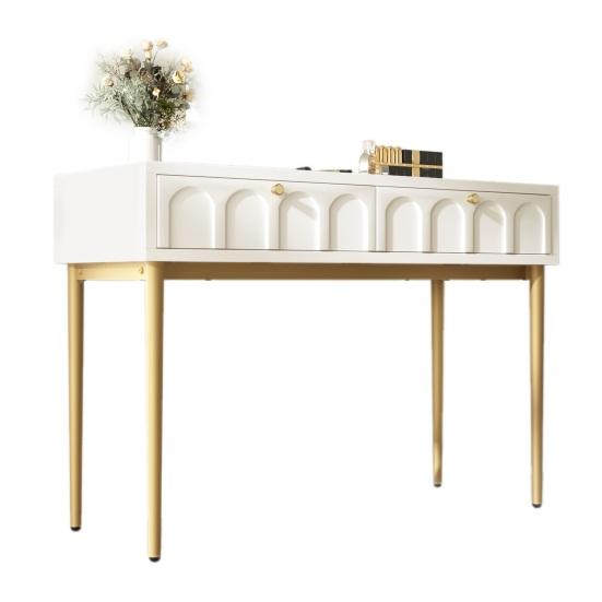 Metal Legs Dressing Table with Drawers Large Capacity Ergonomic Handle Easy To Assemble Home Makeup Vanity Table Bedroom Furniture
