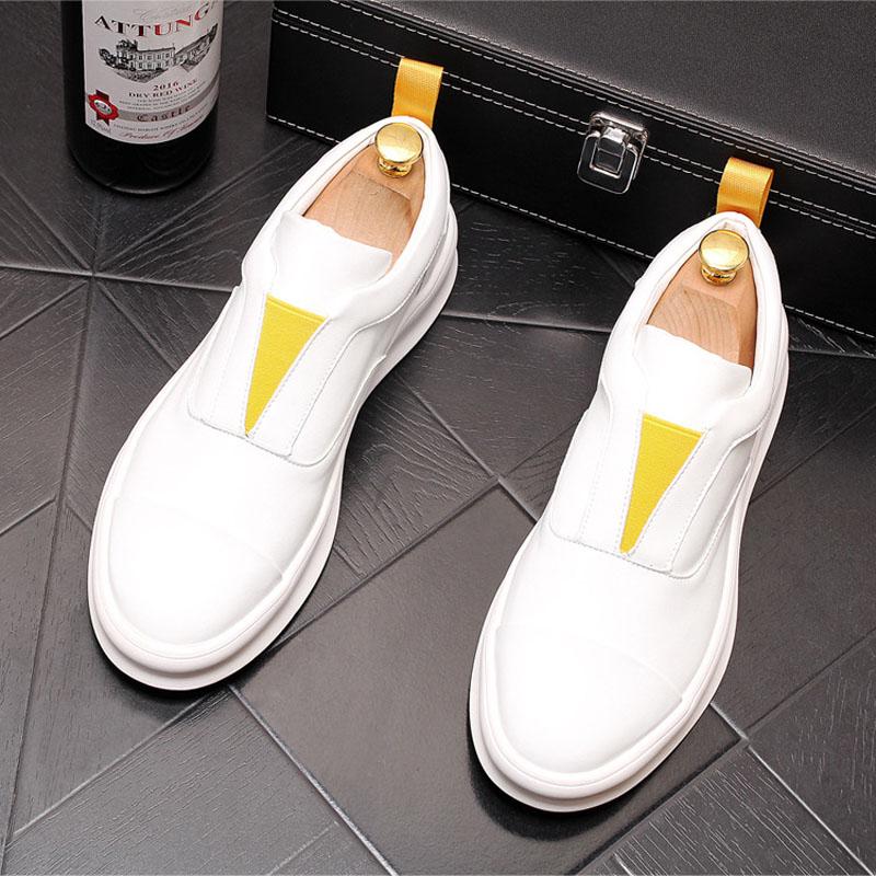 New Platform Shoes for Men Leather Casual Shoes Spring Autumn Fashion Flat Skateboard Shoes Thick-soled Slip-on Loafers