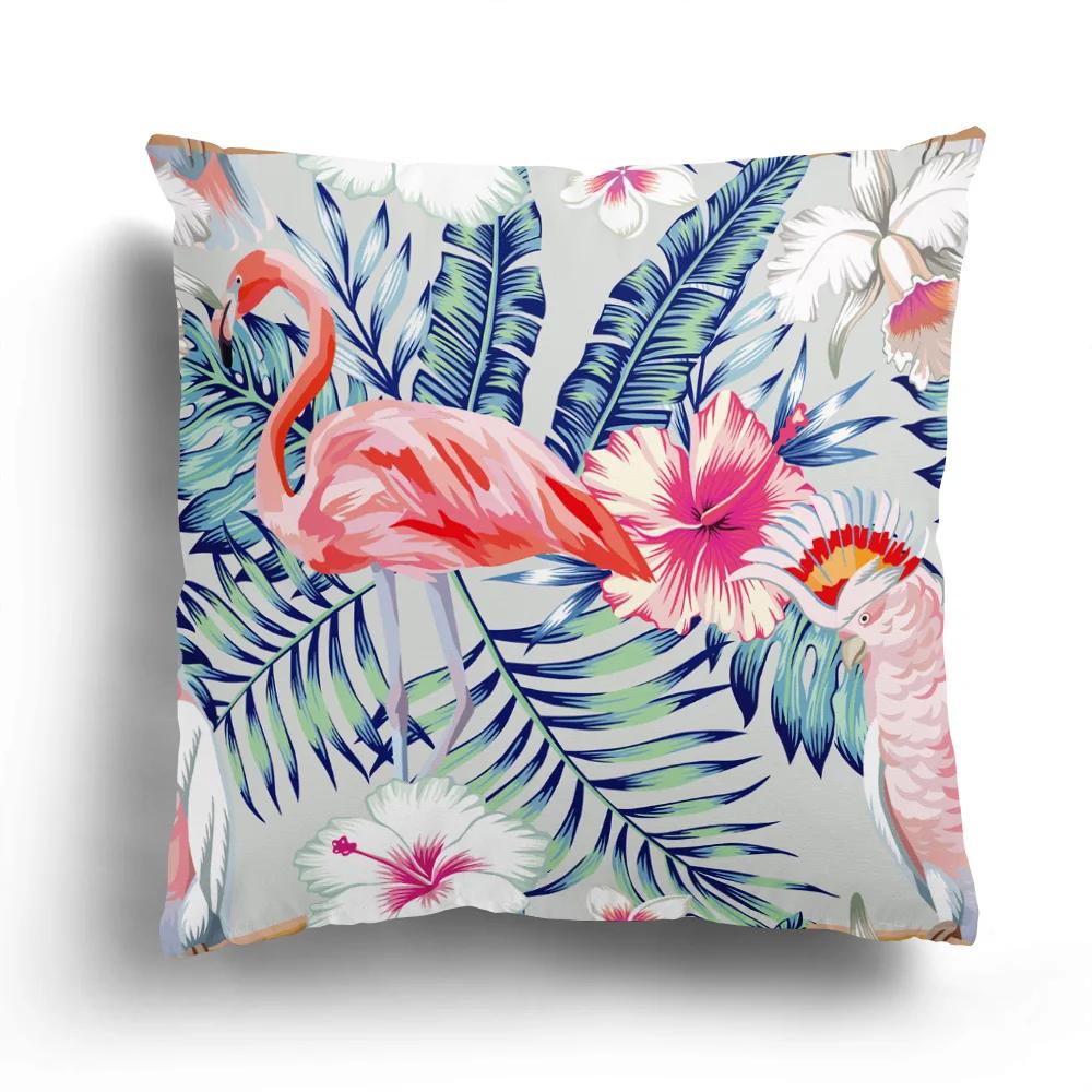

Tropical Plant Flamingo Print Pattern Cushion Cover for Home Living Room Sofa Decoration Waist Pillowcase 30x30cm бордовий